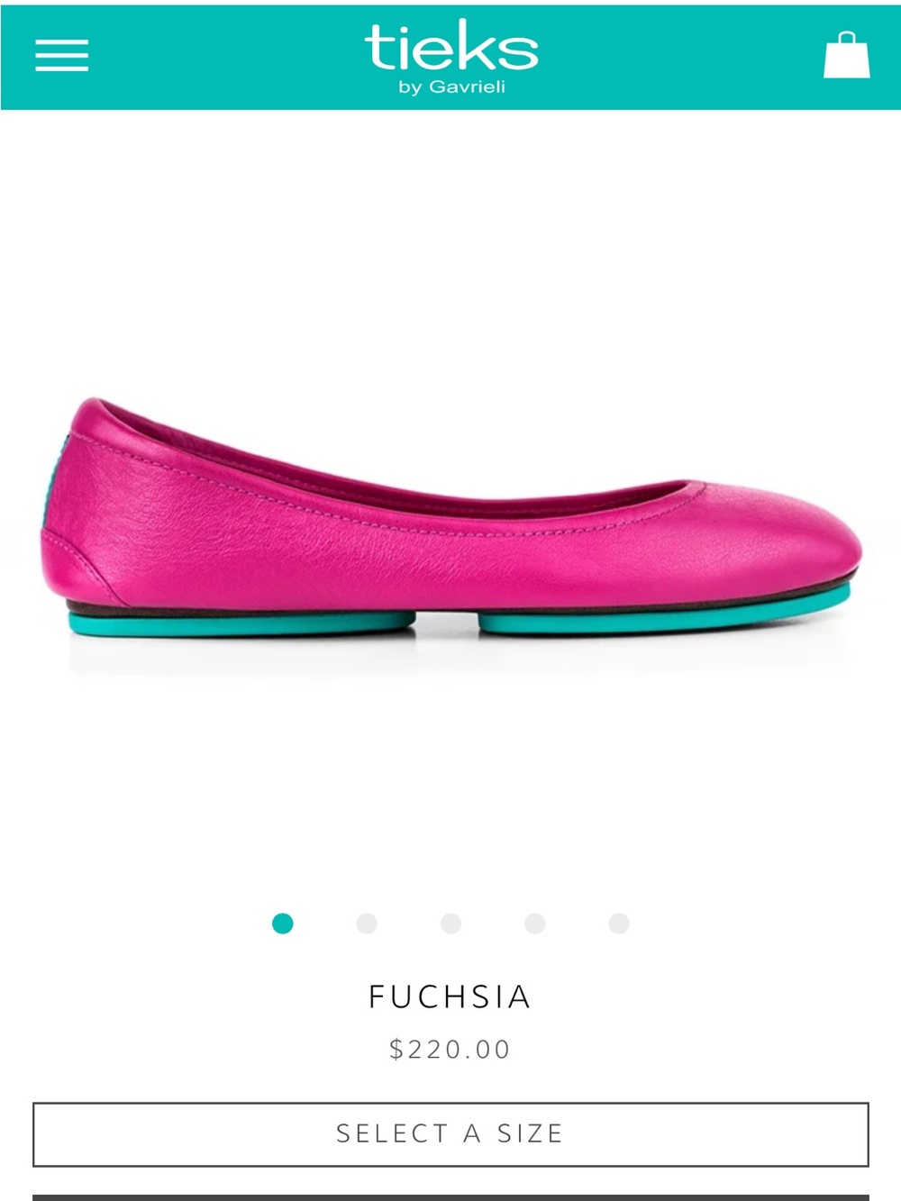 Tieks Fuchsia Leather Ballet Flat with Teal Sole